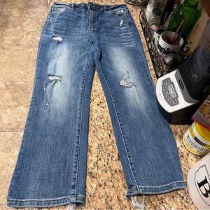 Risen Distressed Blue Straight Leg Women's Jeans